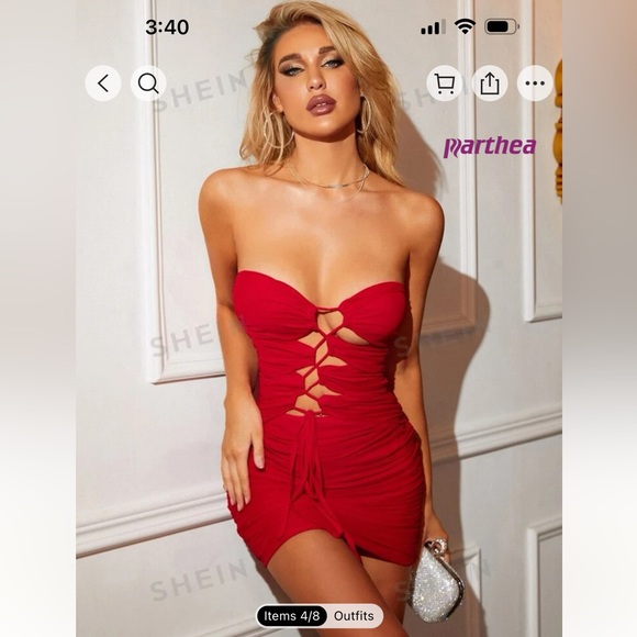 PARTHEA lace up front runched tube bodycon club dress (never worn) - Picture 1 of 4